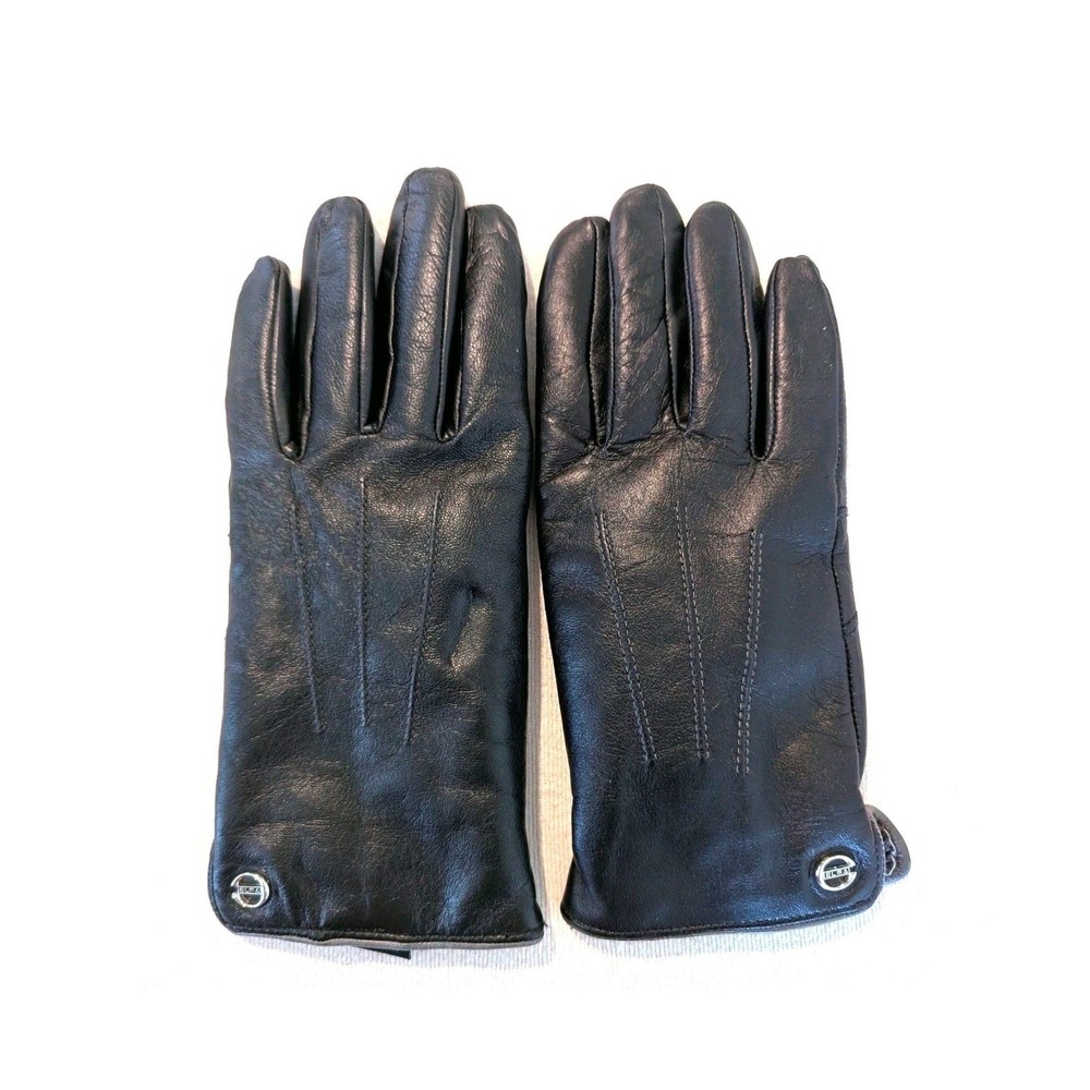 ELMA Black Leather Gloves Womens Size 8 Faux Fur Lined Winter Dress Soft Warm